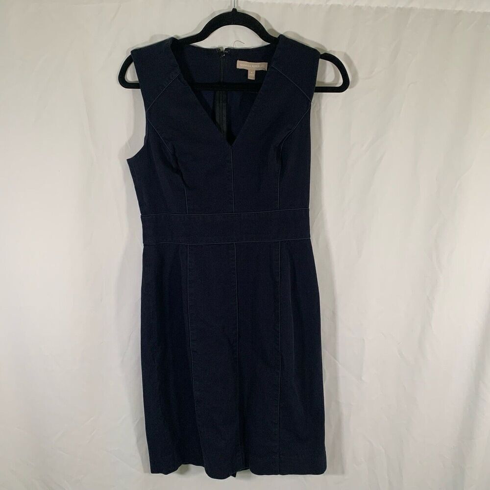Banana Republic Shift Dress Women's 6 Dark Blue Sleeveless Vneck Zip Back